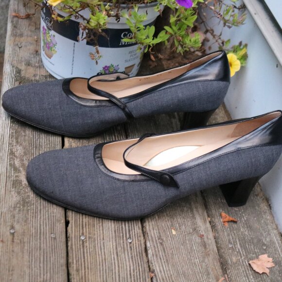 NEW Taryn Rose Grey Wool w Black Leather Mary Jane Heels Sz 42 (US 10) - Picture 2 of 8